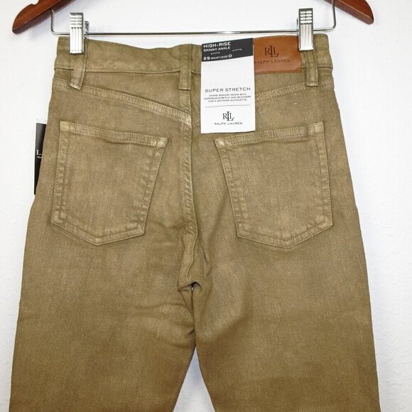 Ralph Lauren Skinny Ankle Jeans Women's Size 0 Gold Metallic High Rise Coated - Picture 7 of 12